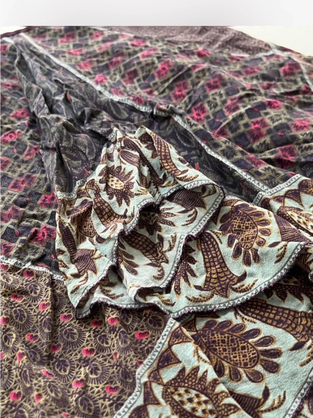Marchesa Plum Patchwork Ruffle Mini Skirt